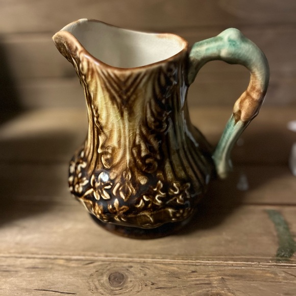 Harvest Goods vintage ceramic green and brown 5 inch pitcher - Picture 2 of 10